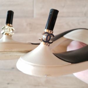 SOLD Ivory CC Heel Sandals Lambskin